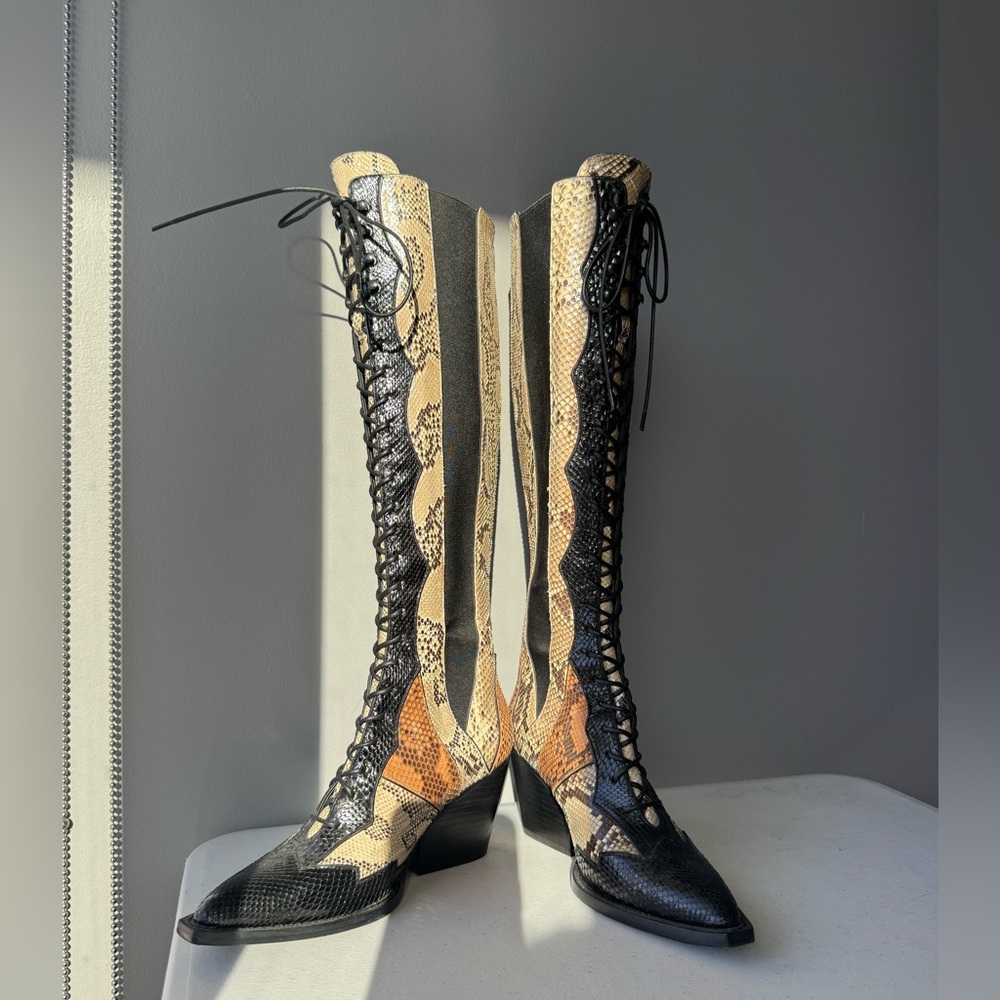 Coach Lace Up Boots with Patchwork Snakeskin Size… - image 3